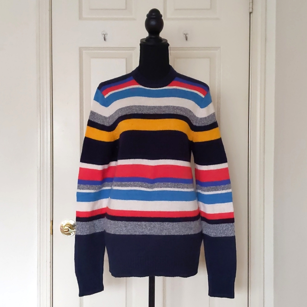H&M Cotton/Nylon/Wool Multicolor Stripes Crewneck Sweater.